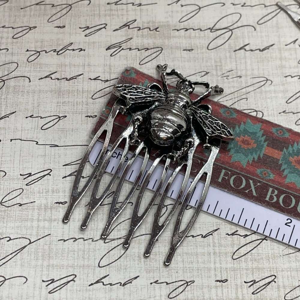 1 Pair Silver Long Bee Bridal Hairpin Bobby pin wedding hair festival Honey Comb - Picture 8 of 11